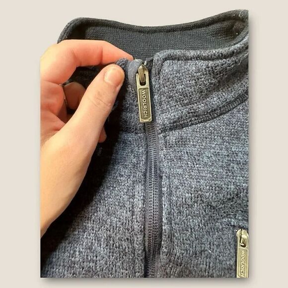 Men’s Woolrich Sweater 1/4 Zip Mock Neck Fleece Lined Medium Blue - Picture 3 of 4